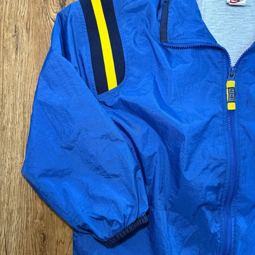 VTG 90s Nike Windbreaker Jacket Blue Yellow Stripe Full Zip Youth Medium M 10-12
